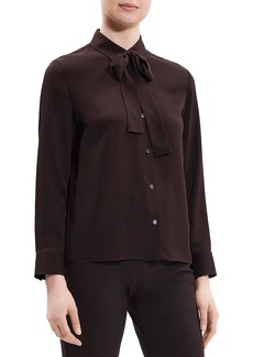 Theory Womens Silk Tie Neck Button-Down Top