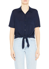 Women's Theory Hekanina Tie Hem Silk & Cashmere Blend Button-Up Shirt