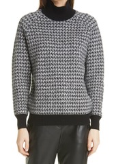 Theory Mixed Stitch Merino Wool Mock Neck Sweater in Black/Ivory at Nordstrom