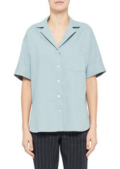 Women's Theory Ralfinn Spring Short Sleeve Linen Button-Up Shirt