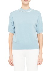 Women's Theory Stitch Detail Mock Neck Short Sleeve Cashmere Sweater