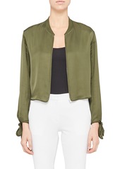 Theory Tie Sleeve Zip Satin Jacket in Clover at Nordstrom