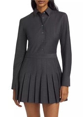 Theory Wool-Blend Pleated-Skirt Mini-Shirtdress