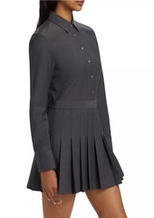 Theory Wool-Blend Pleated-Skirt Mini-Shirtdress