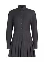 Theory Wool-Blend Pleated-Skirt Mini-Shirtdress