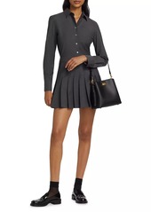 Theory Wool-Blend Pleated-Skirt Mini-Shirtdress