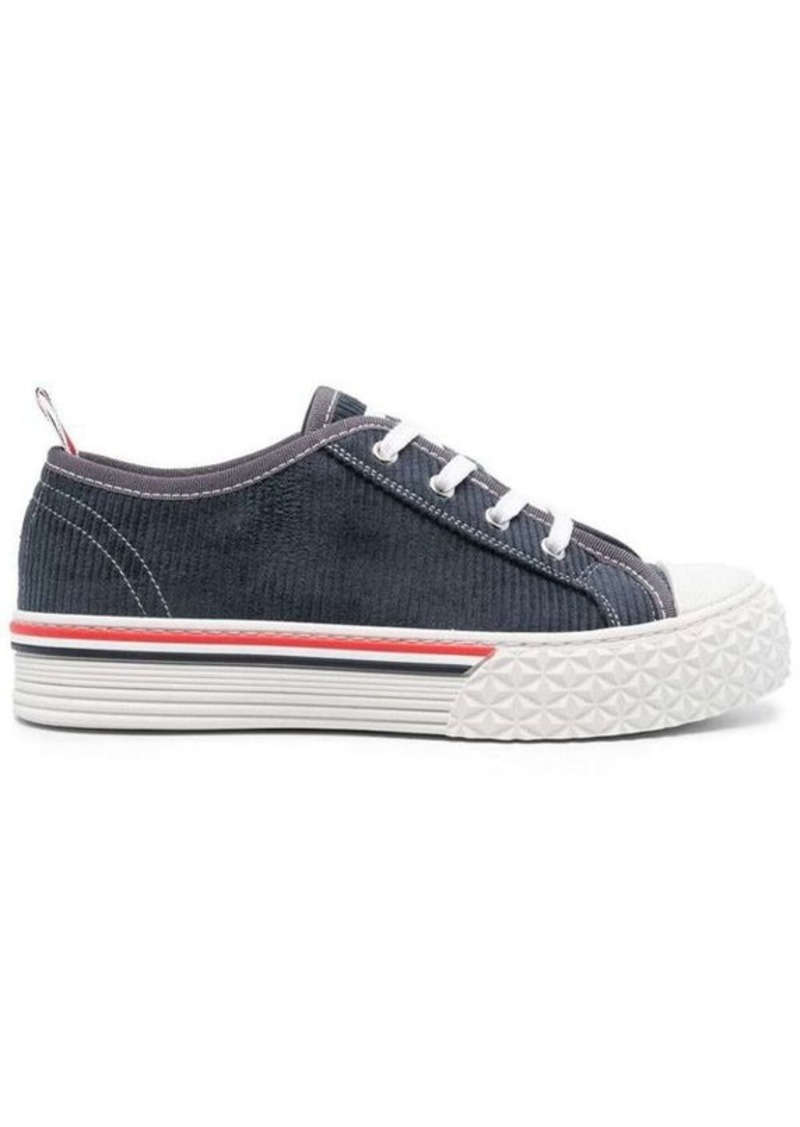 Thom Browne Blue Low Top Sneakers with Tricolor Detail in Corduroy Woman