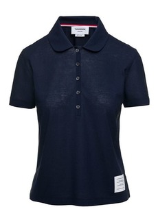 Thom Browne Blue Polo Shirt with Peter-Pan Collar and Logo Patch in Cotton Woman