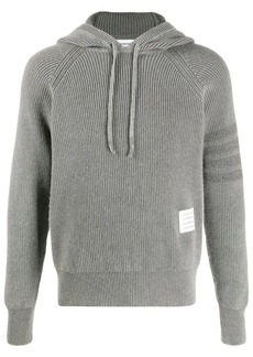 Thom Browne cashmere knit hoodie with sleeve stripe detail