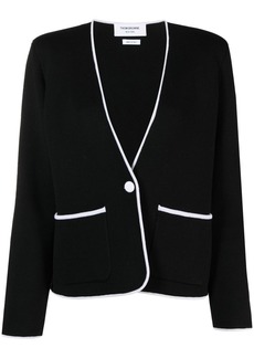 Thom Browne contrasting-trim collarless jacket