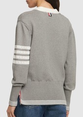 Thom Browne Cotton Knit 4 Stripe Cardigan W/ Pockets
