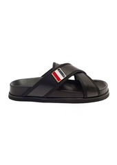 Thom Browne Criss Cross Strap Sandals with Logo in Black Leather Man