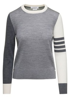 Thom Browne FUN MIX RELAXED FIT CREW NECK PULLOVER IN FINE MERINO WOOL W/ 4 BAR STRIPE