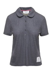 Thom Browne Grey Polo Shirt with Peter-Pan Collar and Logo Patch in Cotton Woman