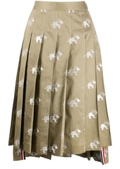 Thom Browne lion icon embroidered pleated skirt