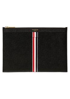Thom Browne Medium Stripes Pebbled Leather Pouch