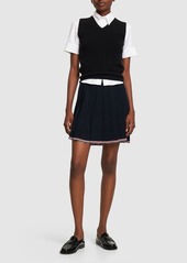 Thom Browne Pleated Wool Blend Knit Mini Skirt