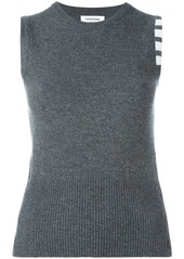 Thom Browne Sleeveless crew neck Shell Top With 4-Bar Stripe In Medium Grey Cashmere