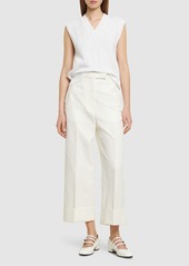Thom Browne Straight Cotton High Waist Cropped Pants