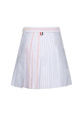 Thom Browne Striped Oxford Cotton Pleated Mini Skirt
