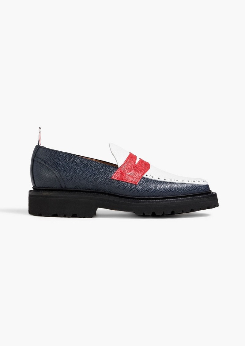 Thom Browne - Color-block pebbled-leather loafers - Blue - EU 37