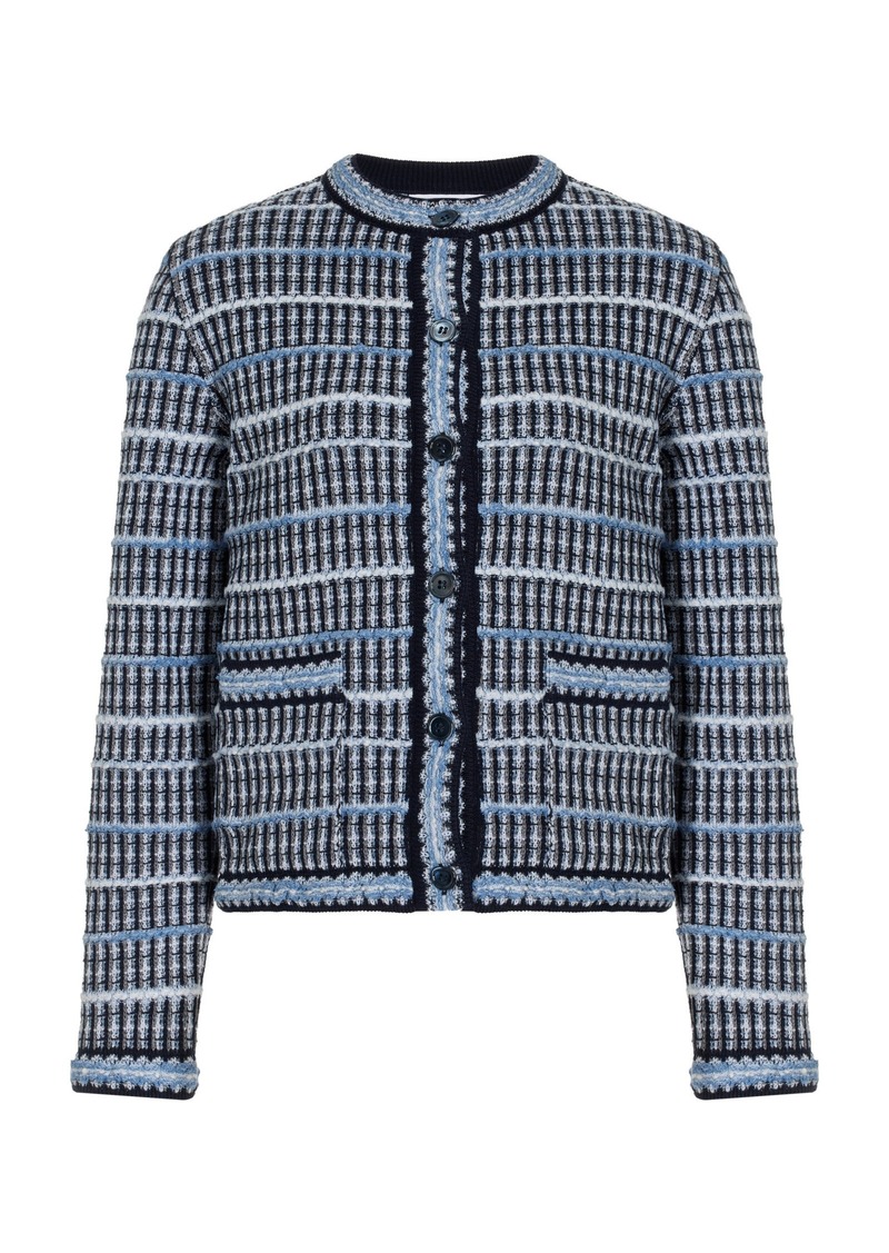 Thom Browne - Knit-Tweed Jacquard Cardigan - Navy - IT 40 - Moda Operandi