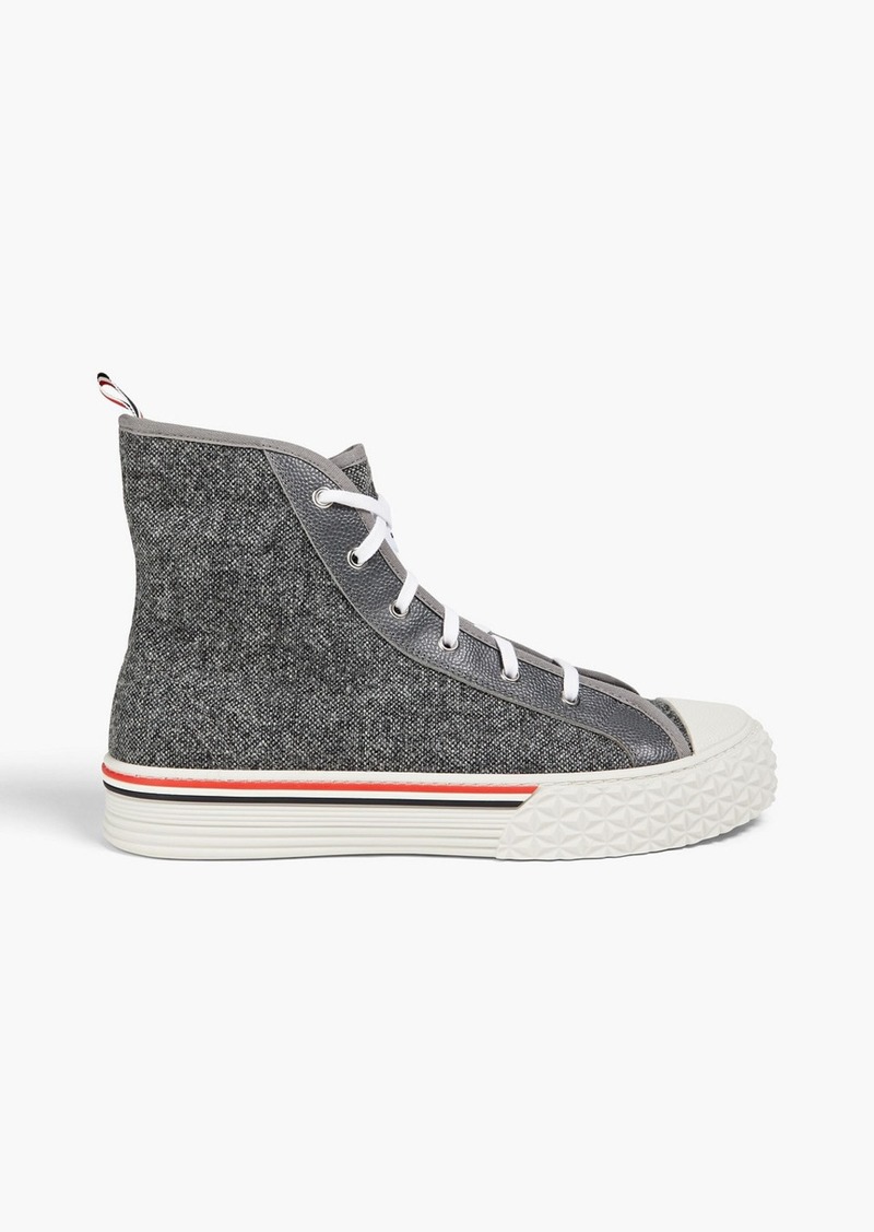 Thom Browne - Leather-trimmed tweed high-top sneakers - Gray - US 9