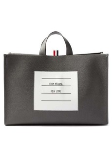 Thom Browne - Logo-label Grained-leather Tote Bag - Mens - Dark Grey