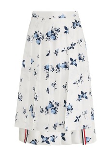 Thom Browne - Pleated Floral Silk Midi Skirt - White - IT 38 - Moda Operandi