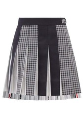 Thom Browne - Pleated Patchwork Wool Mini Skirt - Womens - Navy