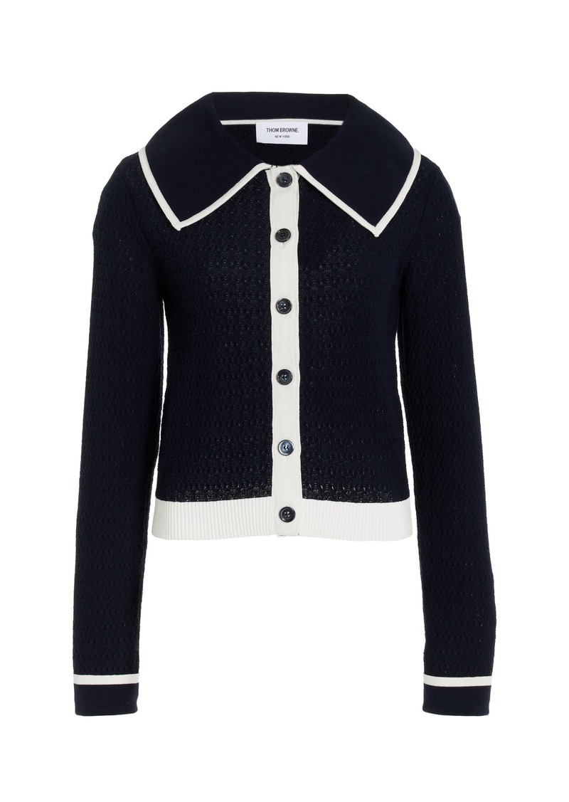 Thom Browne - Pointelle-Knit Cotton Cardigan - Navy - IT 40 - Moda Operandi