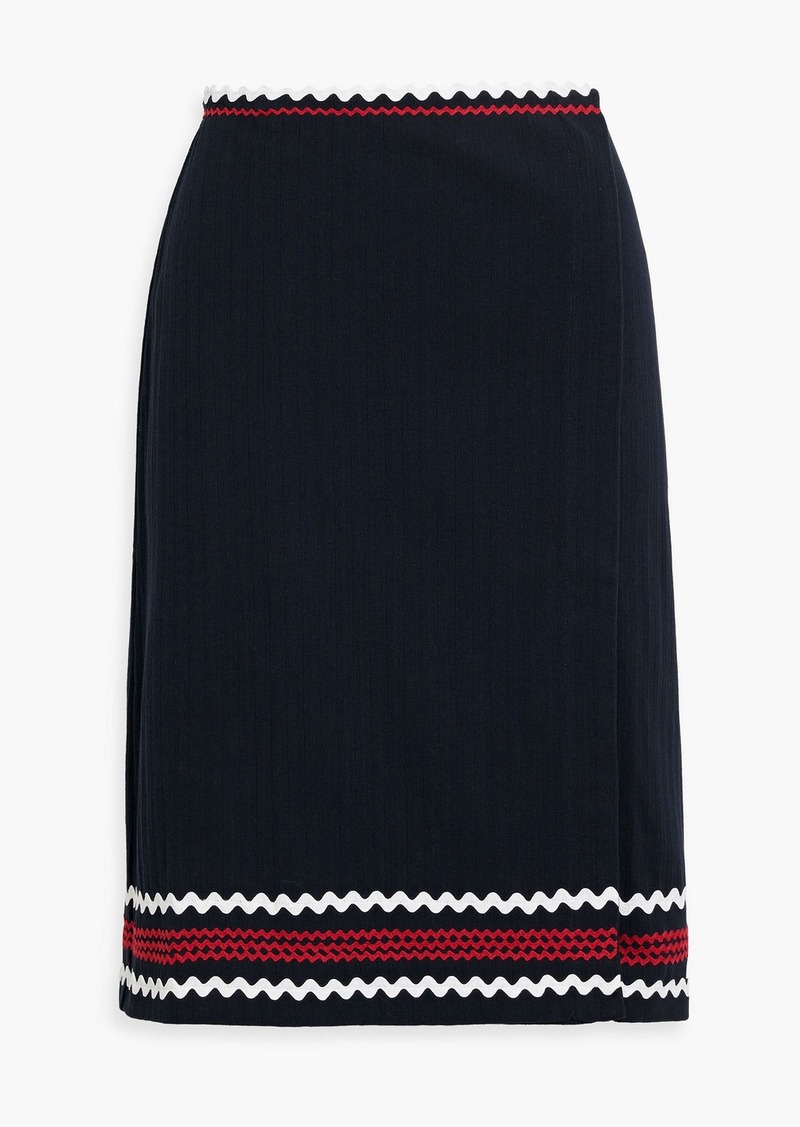 Thom Browne - Rickrack-trimmed ribbed cotton-jersey wrap skirt - Blue - IT 36