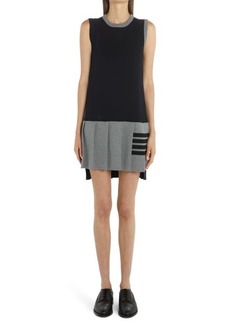 Thom Browne 4-Bar Colorblock Pleated Cotton Shift Sweater Dress in Light Grey at Nordstrom