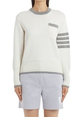 Thom Browne 4-Bar Contrast Pointelle Tipping Crewneck Pullover in White at Nordstrom