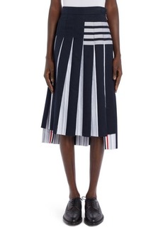 Thom Browne 4-Bar Drop Back Pleated Cotton Twill Skirt in Navy at Nordstrom