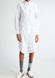 Thom Browne 4-Bar Long Sleeve Cotton Shirtdress