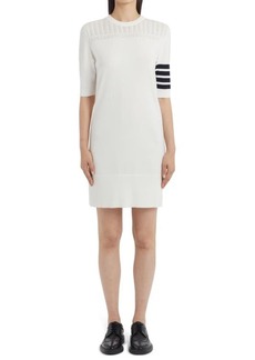 Thom Browne 4-Bar Pointelle Stitch Sweater Dress in White at Nordstrom