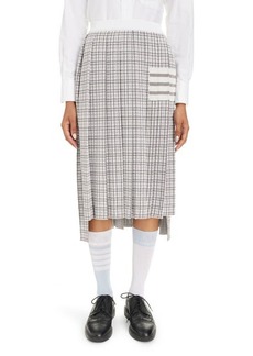 Thom Browne 4-Bar Small Check Drop Back Silk & Cotton Pleated Skirt