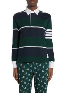 Thom Browne 4-Bar Stripe Oversize Long Sleeve Rugby Polo