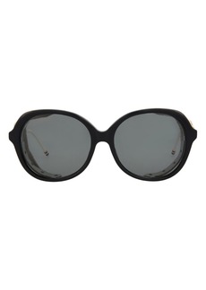 Thom Browne 57mm Oval Side Shield Sunglasses in Navy Blue With White Leather at Nordstrom Rack