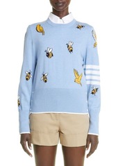 Thom Browne Birds & Bees 4-Bar Wool & Cotton Crewneck Sweater
