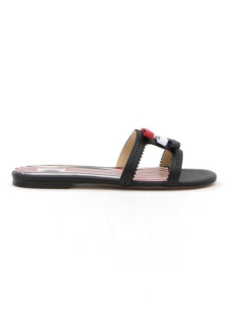 THOM BROWNE BLACK LEATHER BOW BROGUE SANDALS
