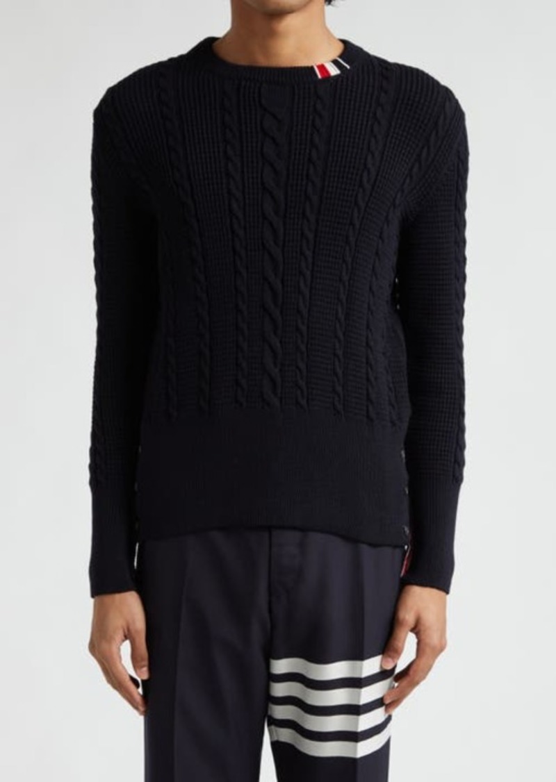 Thom Browne Cable Stitch Virgin Wool Crewneck Sweater