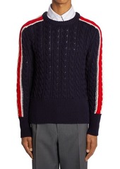 Thom Browne Cable Stripe Wool Crewneck Sweater in Navy at Nordstrom