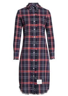 Thom Browne Check Tweed Long Sleeve Shirtdress in Red White Blue at Nordstrom