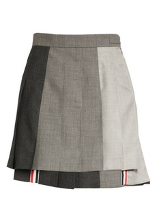 Thom Browne Colorblock Pleated Wool Miniskirt in Dark Grey 025 at Nordstrom
