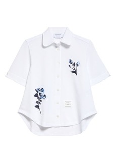 Thom Browne Embroidered Short Sleeve Cotton Button-Up Shirt