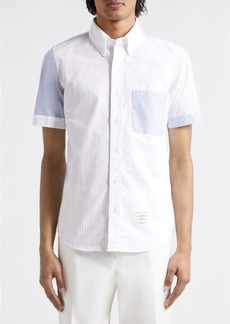 Thom Browne Fun-Mix Short Sleeve Cotton Oxford Button-Down Shirt