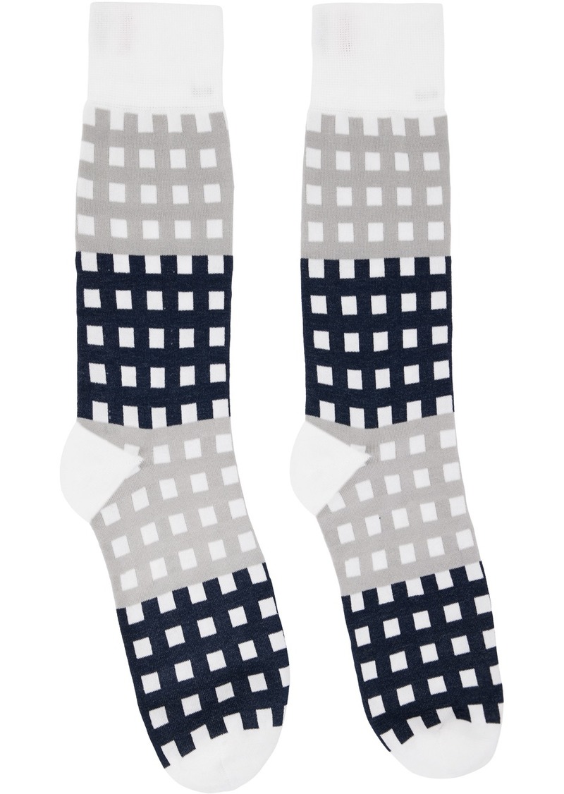 Thom Browne Gray & Navy Gingham 4-Bar Socks