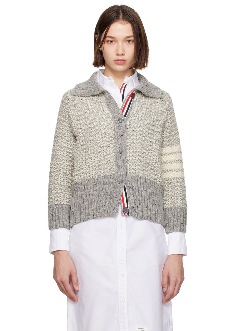 Thom Browne Gray Tuck Stitch 4-Bar Raglan Cardigan